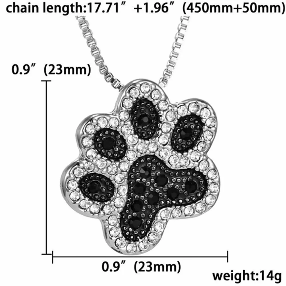 Black Crystals Dog Paw Print Necklace Pendant